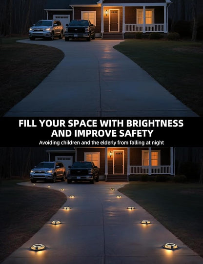 VOLISUN Solar Driveway & Deck Lights 8 Pack Waterproof Dock & Marine Ground Lights,2-in-1 Warm White & White LED,Solar Marker for Pathways,Steps,and Warning Signs,Auto On/Off