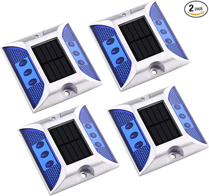 Aolyty Solar Driveway Marker Lights Outdoor, IP68 Waterproof Solar Dock Lights, Bright Warning Flashes Lights Reflective Road Marker for Deck Sidewalk Stair Garden Pathway (Blue, 4 Pack)