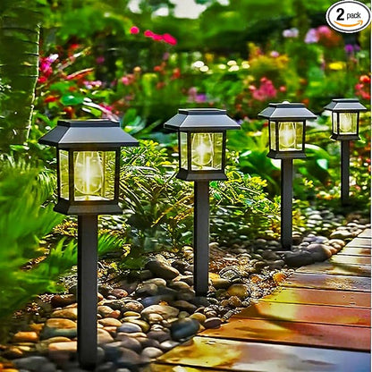 2 Pack Solar Pathway Lights Outdoor, IP65 Waterproof Upgraded LED - Auto On/Off Landscape Lighting for Driveway, Garden, Walkway, Patio & Yard Decor, Warm White