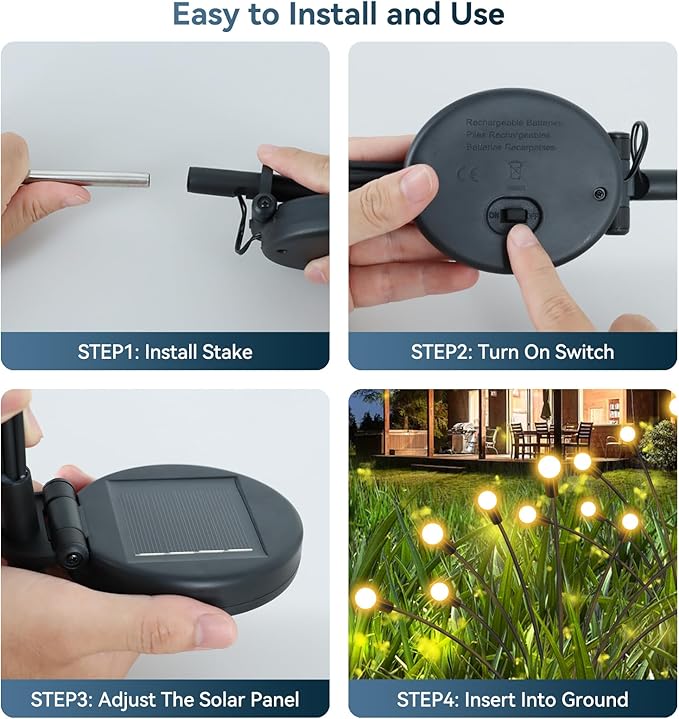 Solar Garden Lights Outdoor Waterproof, 4 Pack 32 LED Swaying Firefly Lights Outdoor Decor Light for Pathway Party | Lumora