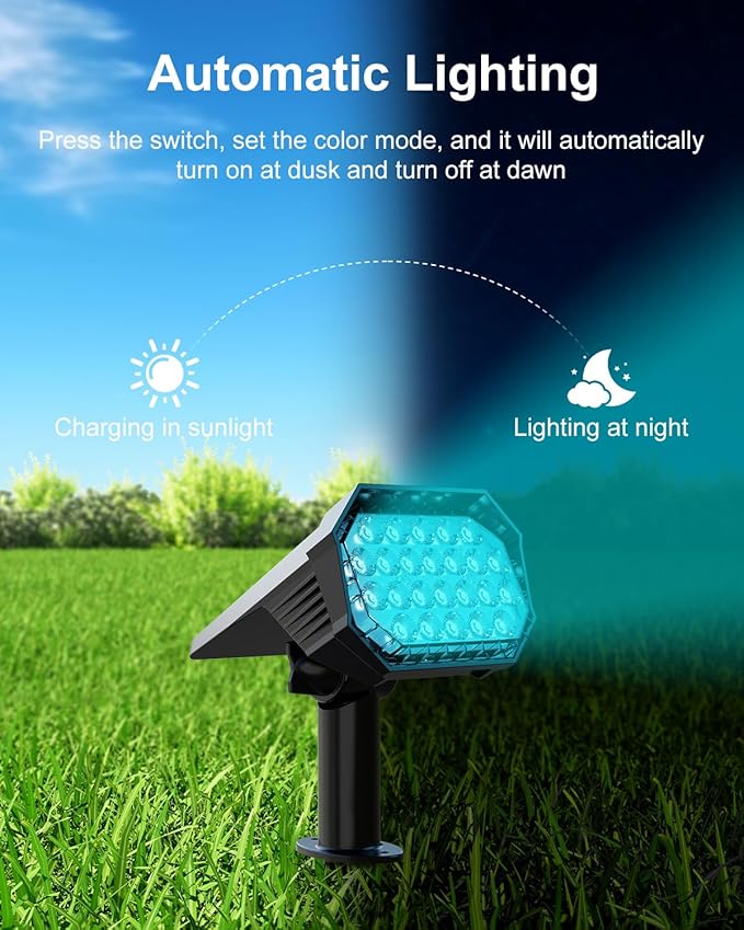6 Pack Color Changing Solar Powered Outdoor Spot Lights Outside Landscape Waterproof 24 LED Spotlights Dusk to Dawn | Lumora