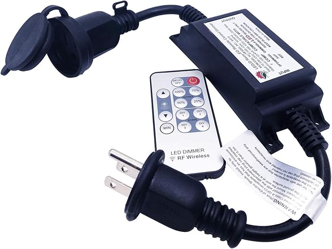 SUNYE Max Power 200W Waterproof Outdoor String Lights Wireless Remote Control, 150Feet Range, Memory, Stepless Dimming, IP68 Waterproof. UL 3 Prong Remote Control Dimmer