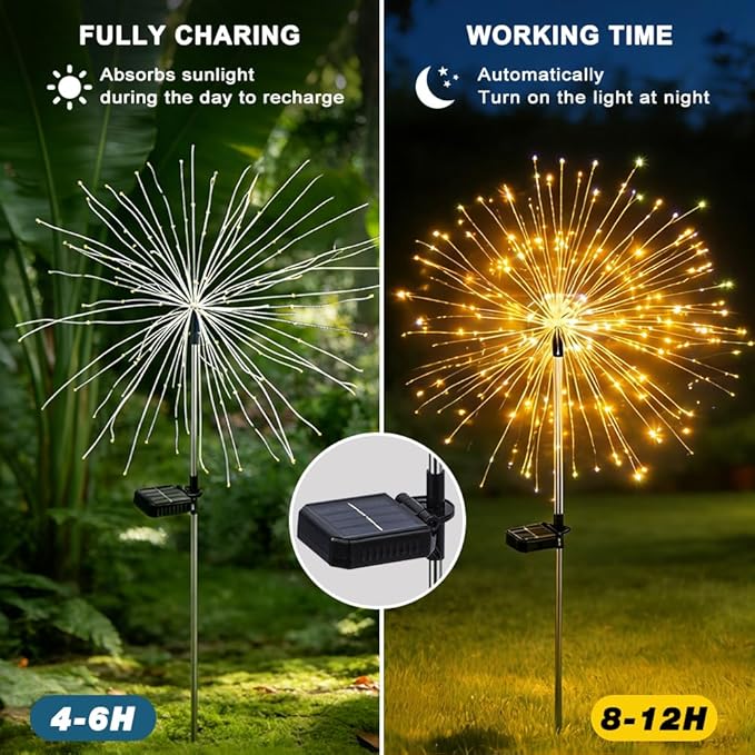 Solar Firework Lights for Outside, 150 LED 8 Modes Fireworks Solar Fairy Lights Outdoor Flowers for Garden Yard | Lumora