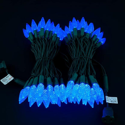 YULETIME Blue C6 Strawberry LED Christmas Lights, 33 ft 100 Count 4" Spacing One-Piece High Waterproof UL Certified String Light (Blue)