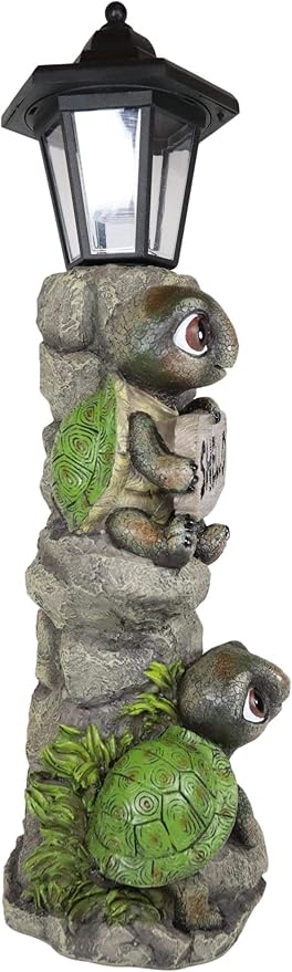 Ebros Gift Whimsical 2 Baby Tortoise Turtles Holding Shello Greeting Sign On Rock Outpost Solar LED Courtesy Path Light Garden Statue Home Decorative Patio Figurine