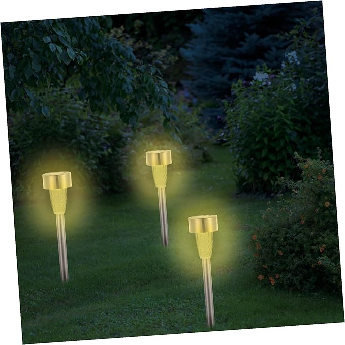 BESPORTBLE 12pcs Solar Powered Outdoor Pathway Lights Stainless Steel Warm Landscape Lighting Kit for Garden Patio Walkway