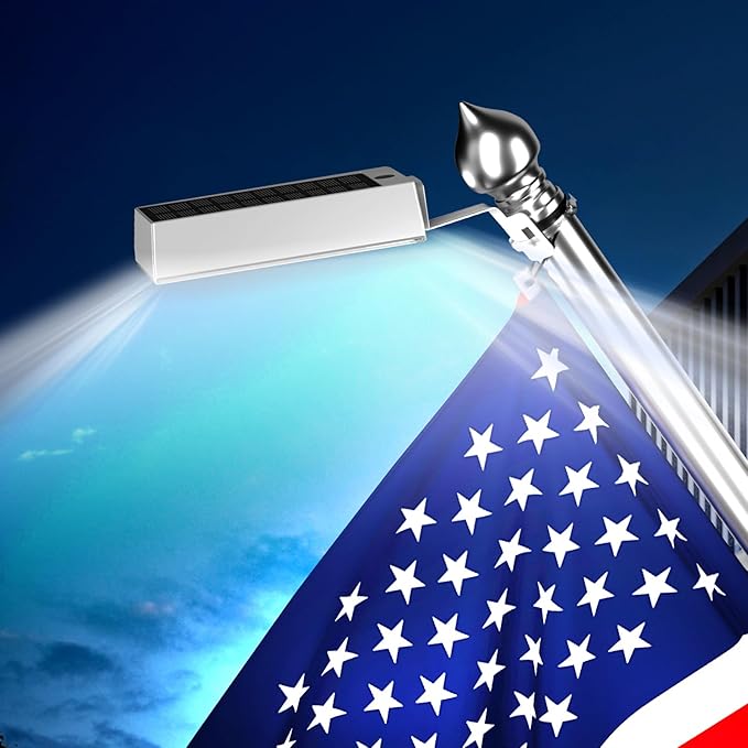 Solar Flag Pole Lights Outdoor 1 Pack, 48 LED Bright Flagpole Lighting 3 Color in 1 with Cool/Warm/Daylight White Modes, Auto On/Off, IP65 Waterproof for Outside House Garden RV Flags Decor