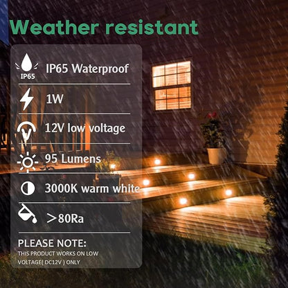 Recessed LED Deck Step Lights 10 Packs, 1W Low Voltage Mini Well Lights 3000K Warm White, Outdoor IP65 Waterproof Micro In-ground Light for Stairs, Patio, Handrail, Fence, Wall Corner, DC12V-24V