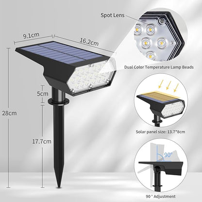 I-SHUNFA Solar Spot Lights Outdoor 2Pack,4 Lighting Modes,Cool White and Warm White 2 Colors Adjustable Solar Light,Auto On/Off Solar Powered Landscape Light for Yard Wall Pathway