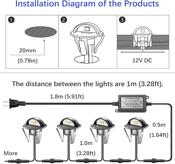 LED Outdoor Deck Lights with Photocell, Φ1.38in Warm White 10 Pack Black, Low Voltage 12V IP65 Waterproof, Electric Wired Recessed Stair Step Riser Mini Under Landscape Lighting for Yard Floor