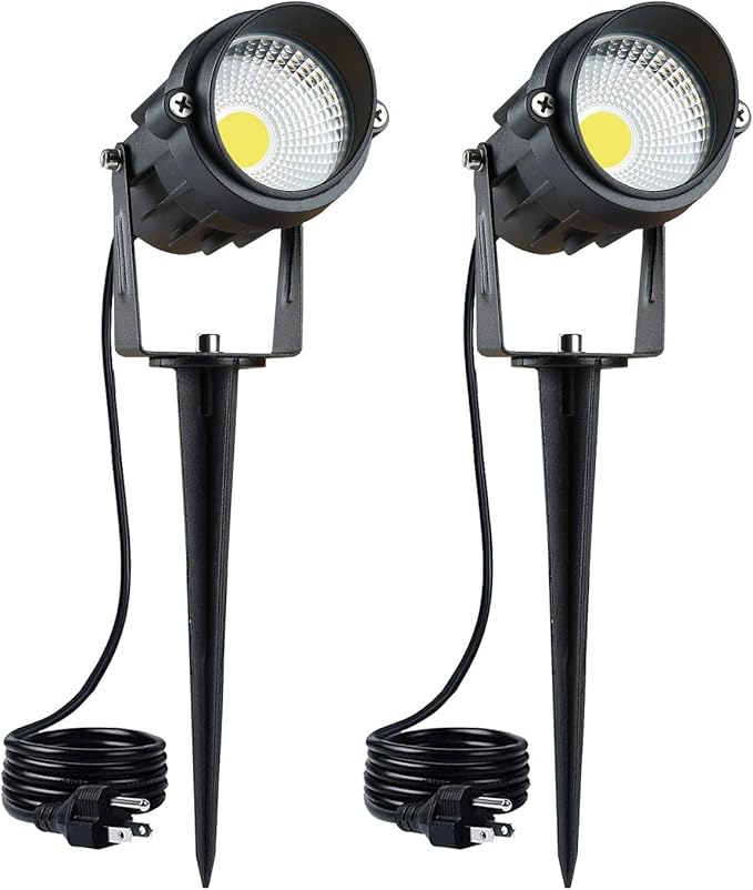 BACKLIGHT Outdoor Landscape LED Lighting 12W Waterproof Garden Lights COB Led Spotlights with Spiked Stand 120V for Lawn Decorative Lamp US 3- Plug 3000K Warm White(2Pack)
