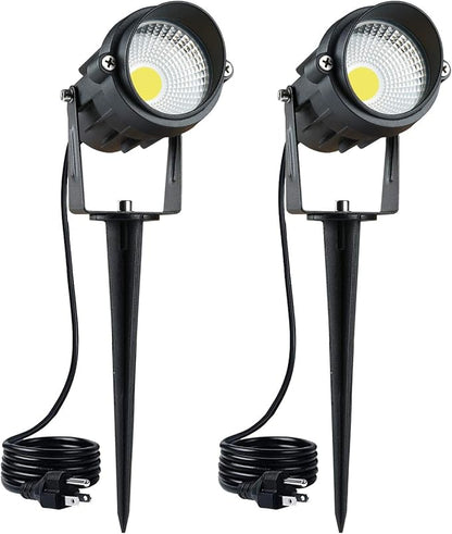 BACKLIGHT Outdoor Landscape LED Lighting 12W Waterproof Garden Lights COB Led Spotlights with Spiked Stand 120V for Lawn Decorative Lamp US 3- Plug 3000K Warm White(2Pack)