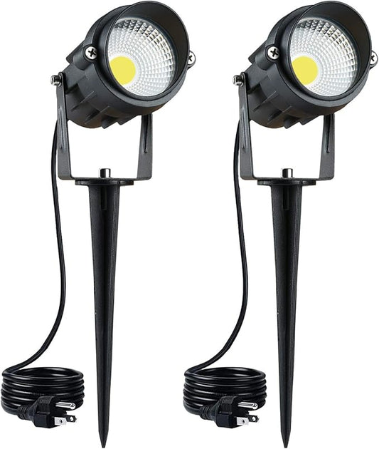 BACKLIGHT Outdoor Landscape LED Lighting 12W Waterproof Garden Lights COB Led Spotlights with Spiked Stand 120V for Lawn Decorative Lamp US 3- Plug 3000K Warm White(2Pack)