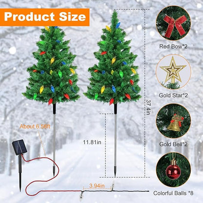 2 Pack Solar Christmas Decorations Tree Lights, Upgraded Outdoor Solar Stake Decorative Lights Xmas Tree W/100 LED-RGB Lights, 8 Lighting Modes & IP65 Waterproof, for Garden Pathway Lawn Patio