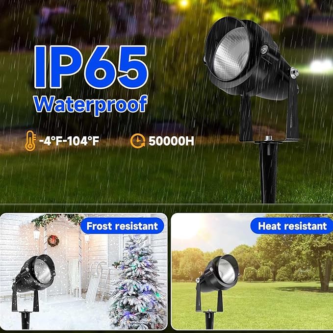 Spotlights Colored Outdoor with Timer, Yard Spot Lights 10W RGBW Warm White LED Landscape Light IP65 Waterproof Uplight with Spiked Stand for Lawn House Flag Pathway Porch (2 Lights)