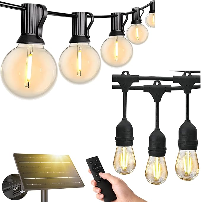 Svater 75FT G40 Solar String Lights Outdoor with Remote + 96FT 2W Patio Lights