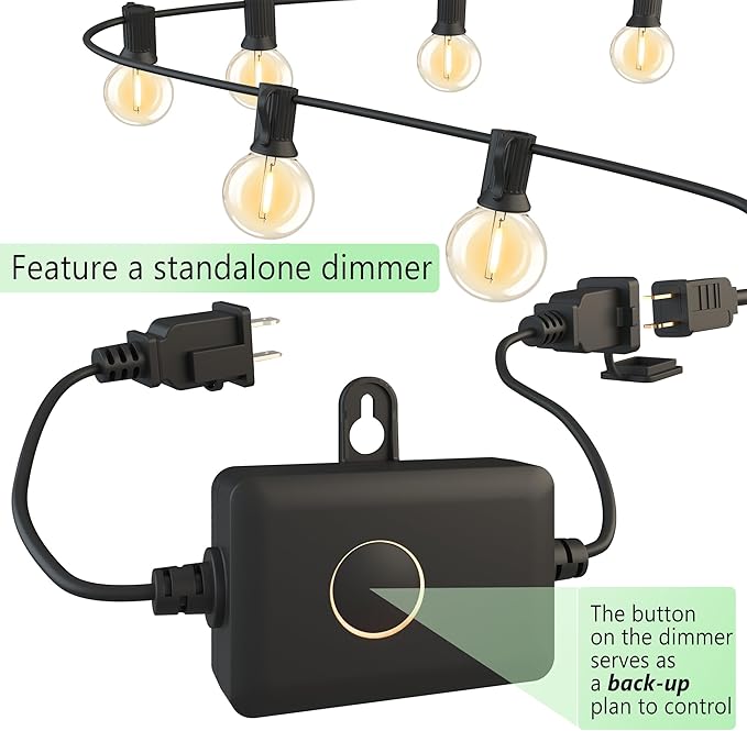 Outdoor-String-Lights-Patio-LED-Light-Outside 30FT Waterproof Dimmable Remote Outdoor Lighting Plastic Globe G40 LED Bulbs Hanging Lights Connectable for Backyard Porch Party 12 inch Far Apart