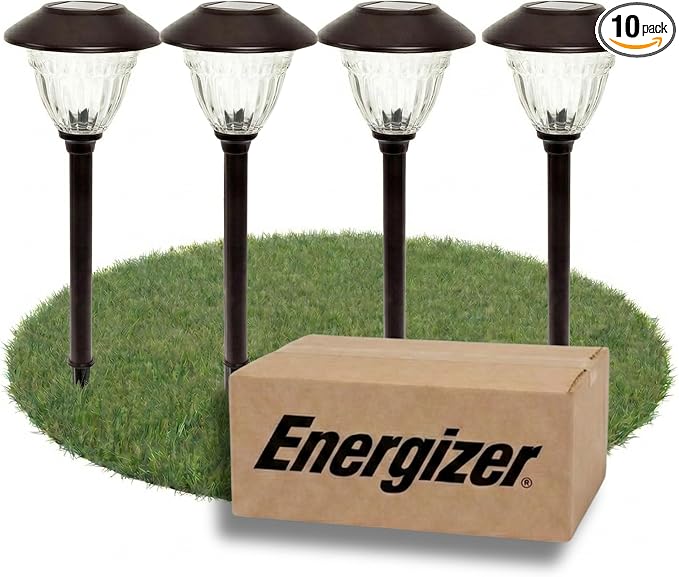 Energizer Solar Outdoor Garden Lights - 10 Pack LED Driveway Solar Lights with 10 Lumen Output, Patterned Glass & Metal Finish, IP65 Waterproof & Easy to Install Garden Lights for Outside - Bronze
