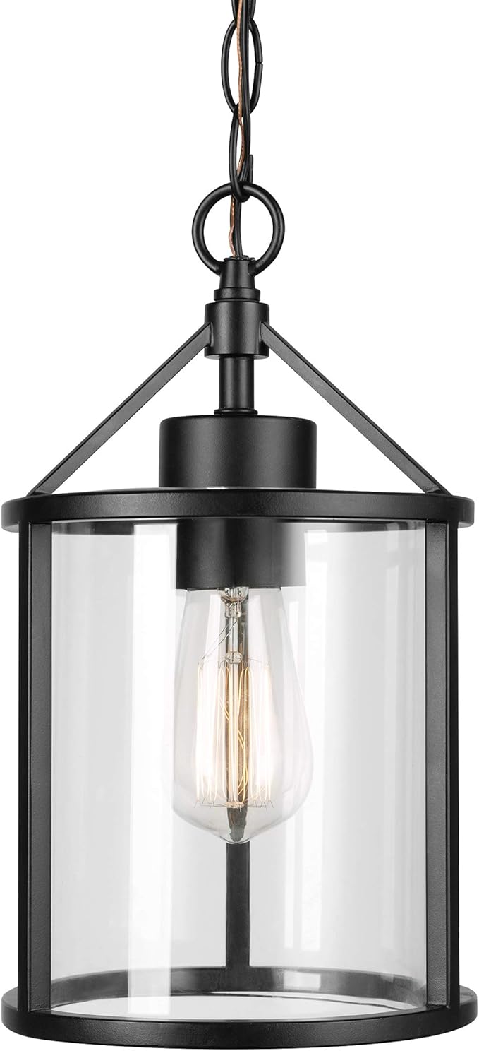 Globe Electric 44619 1-Light Outdoor Pendant, Black, Clear Glass Shade, Bulb Included | Lumora