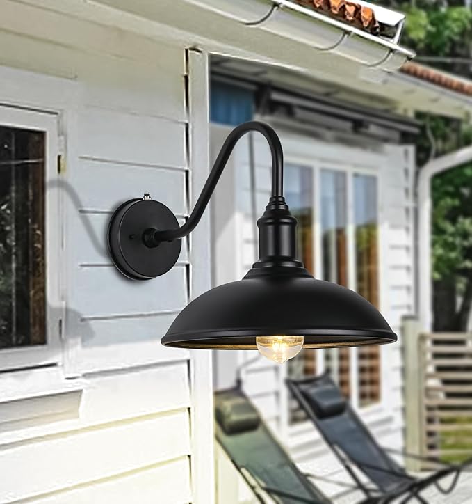 12.6 Inch Large Outdoor Gooseneck Barn Light, Dusk to Dawn Wall Mounted Outdoor Fixture for Porch, Farmhouse | Lumora