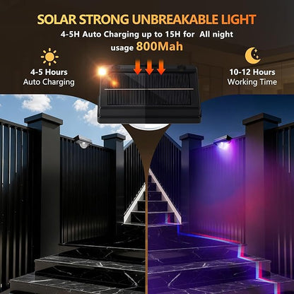 2 Packs Solar Step Lights Outdoor Waterproof, Solar Fence Lights RGB Color Changing, Outdoor Stairs Light for Garden, Patio,Garden,Poolside,Fence,Wall
