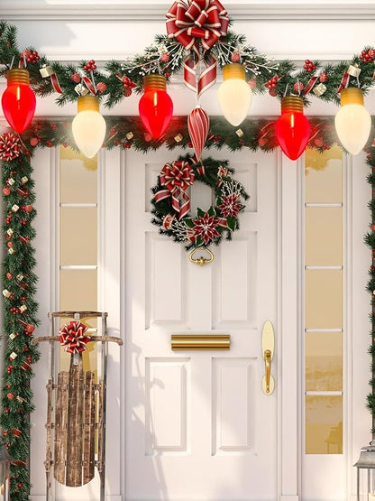 SUNSGNE Red and White Christmas Lights Outdoor, 16FT Jumbo Hanging Christmas Lights with 10 Count 5'' Solid Red and White LED Bulbs for Xmas Roofline Patio Yard Porch Balcony Decorations