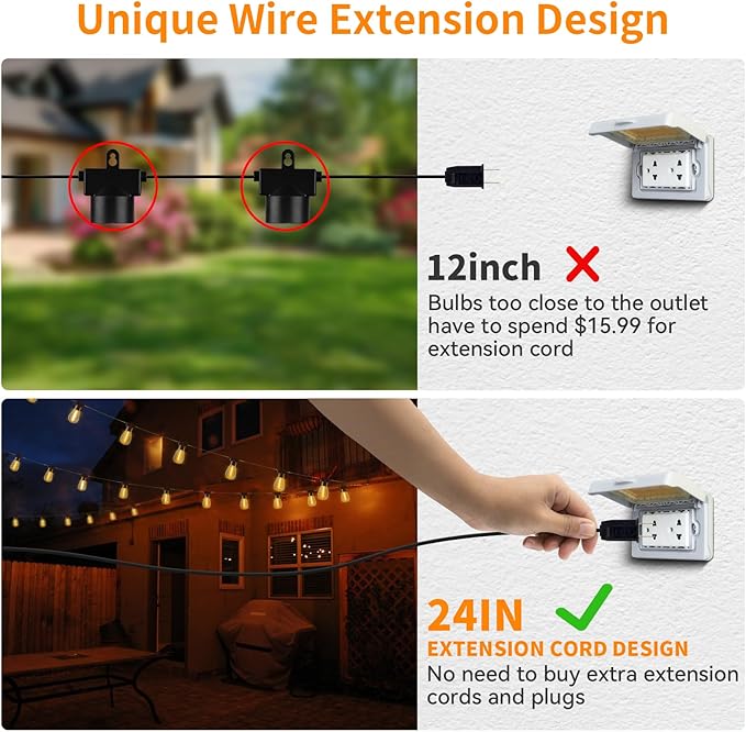 Aialun 24FT LED Outdoor String Lights, Outside Patio Backyard Light with S14 2700K Shatterproof Edison Bulbs | Lumora