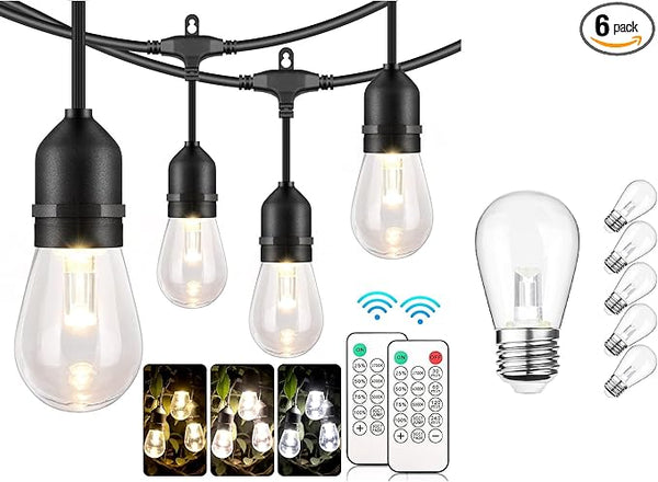 Mlambert Plug in 3 Color Outdoor LED Dimmable String Lights Bundle with 6 Pack Replacement Bulbs | Lumora