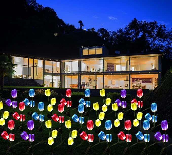 AHNNER Solar Outdoor Lights 2 Pack Tulip Solar Lights Outdoor Garden Decoration for Patio, Yard, Driveway IP65 Waterproof, Dark Sensing Auto On/Off