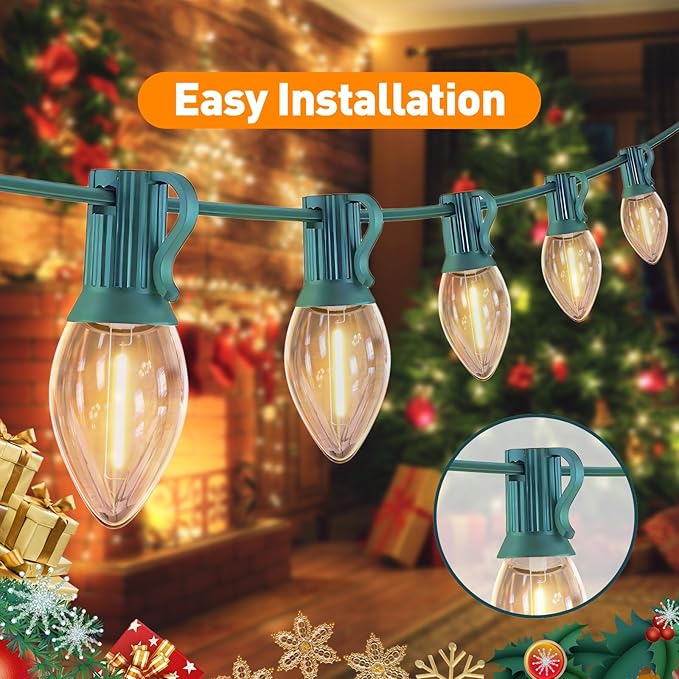 C7 LED Christmas Lights, 25FT Outdoor String Lights with 27 Warm White Bulbs, Waterproof Shatterproof for Porch | Lumora