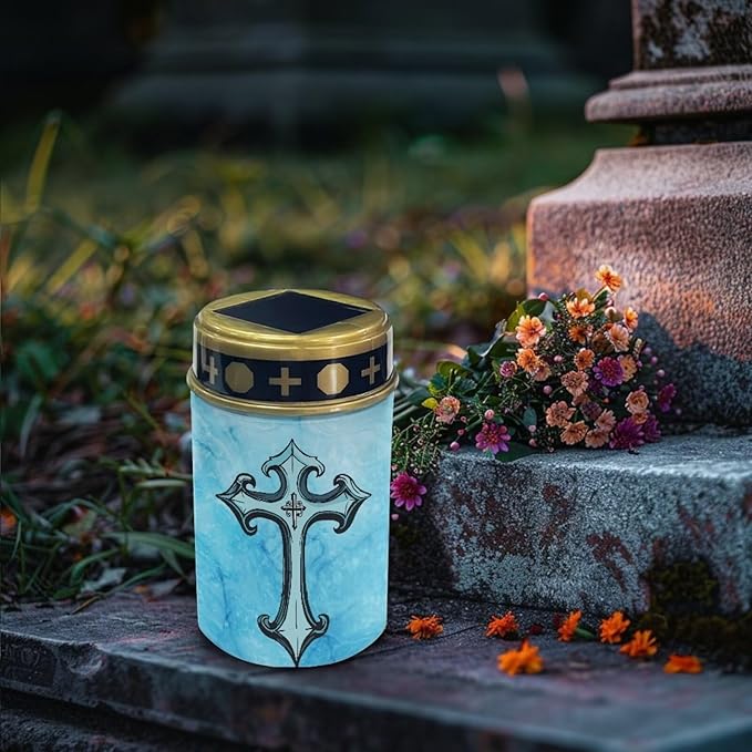 Generic Cross Solar Lights Outdoor Lightweight Solar Garden Light Outdoor Solar Lights for Yard Waterproof Landscape Path Light Solar Powered Lantern Flameless Candle Blue Cemetery Solar Light