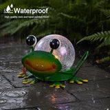 Solar Lights Outdoor Frog Garden Decor with Crackle Glass Globe Lights - Cute Metal Frog Decor for Yard Lawn Patio | Lumora