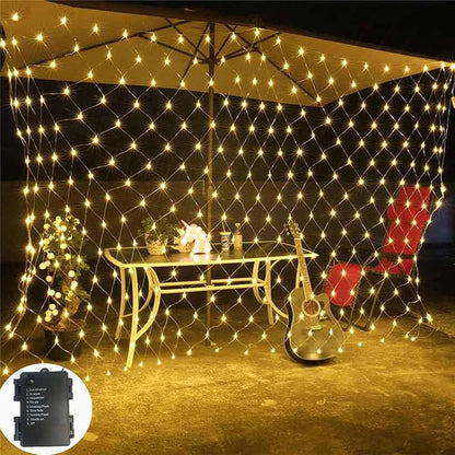 2 PACK Battery Operated Net String Lights 4.9x3.9Ft 100LED-Light 8 Modes Mesh Waterproof Wide Angle LED Curtain Lights for Christmas Xmas Garden Yard Party Wedding and Holiday Decor( Warm White)