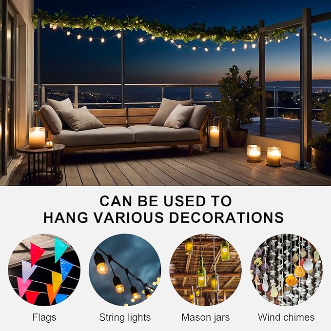 4 Pack 10 Ft String Light Poles for Outdoor String Lights, Heavy Duty Metal Outdoor Light Poles for Deck, Backyard | Lumora