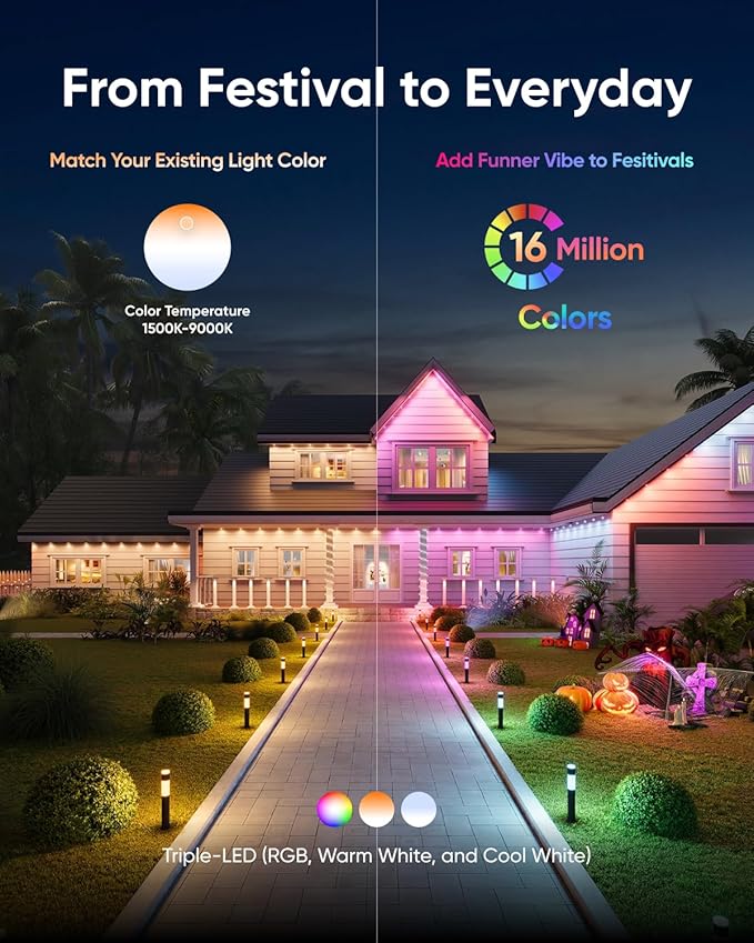 eufy Outdoor Pathway Lights E10, 4-Pack, Smart Wired RGBWW LED Landscape Lights, 350lm, IP65 Waterproof for Yard, Work with Alexa, Endless AI Light Themes for Christmas, Halloween, Link with Cameras