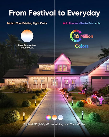 eufy Outdoor Pathway Lights E10, 4-Pack, Smart Wired RGBWW LED Landscape Lights, 350lm, IP65 Waterproof for Yard, Work with Alexa, Endless AI Light Themes for Christmas, Halloween, Link with Cameras