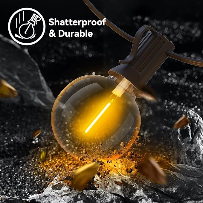 150ft Outdoor String Lights Waterproof/Connectable/Dimmable LED Shatterproof Bulbs,UL Listed Globe G40 String | Lumora