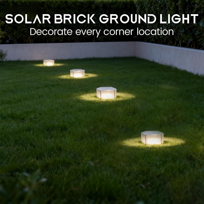 Wokyo 4 Pack Solar Brick Lights, 3.8x3.8 inch Solar Ice Cube Lights with 8 LED Paver Ground Lights for Garden Lawn | Lumora