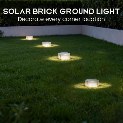 Wokyo 4 Pack Solar Brick Lights, 3.8x3.8 inch Solar Ice Cube Lights with 8 LED Paver Ground Lights for Garden Lawn Yard Pathway Driveway Walkway Decor (Honeycomb-Warm White)