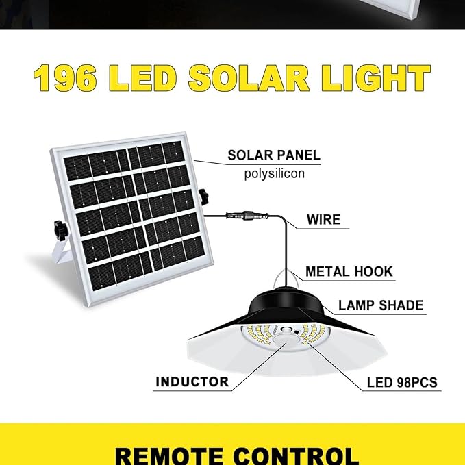 Solar Light Outdoor Indoor with 3 Color 4 Brightness Modes Work Day and Night Solar Powered Pendant Lights for Shed Garage Yard,Single