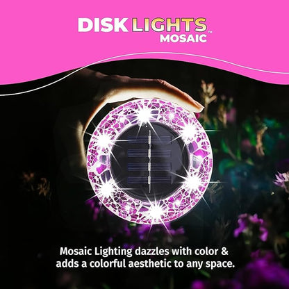 Mosaic Solar Pathway Lights - 8PK Waterproof Outdoor Solar Landscape Lights for Yard, Driveway & Walkway - Pink