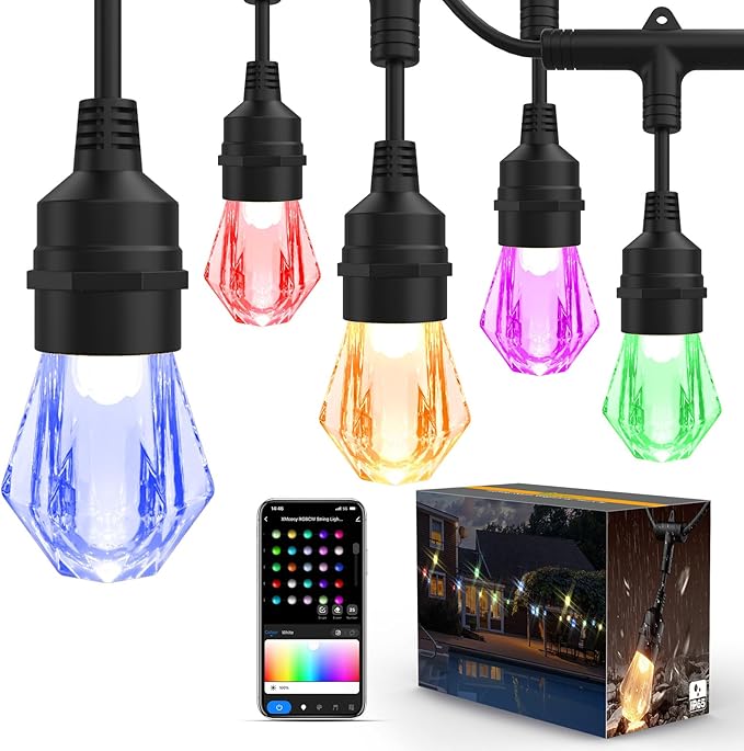 XMCOSY+ Smart Outdoor String Lights - 123ft RGBCWIC Patio Lights with 40 Color Changing Bulbs, LED String Light for | Lumora