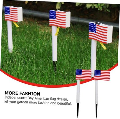 Alipis 2pcs Solar Garden LED American Flag Lawn Lights Decorative Outdoor Solar Pathway Lamps Ground Plug Night Lights for July 4th Independence Day Yard Random Color