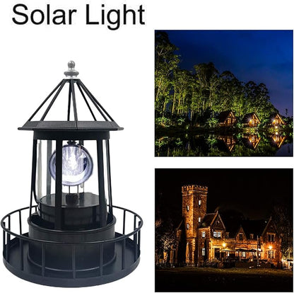 LED Solar Powered Lighthouse, 360 Degree Rotating Lamp Courtyard Decoration Waterproof Garden Smoke Towers Statue Lights for Outdoor Garden Pathway Patio