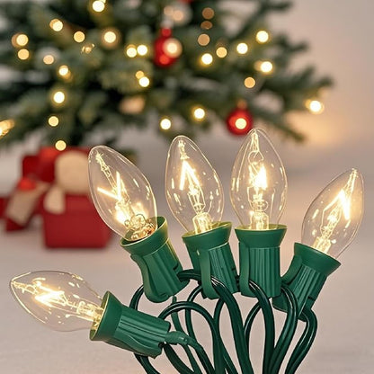 C7 Outdoor Christmas Lights, 25FT Warm White Vintage String Lights with 27 Clear Bulbs for Patio, Garden, Eaves, Waterproof Connectable, Classic Incandescent Glow