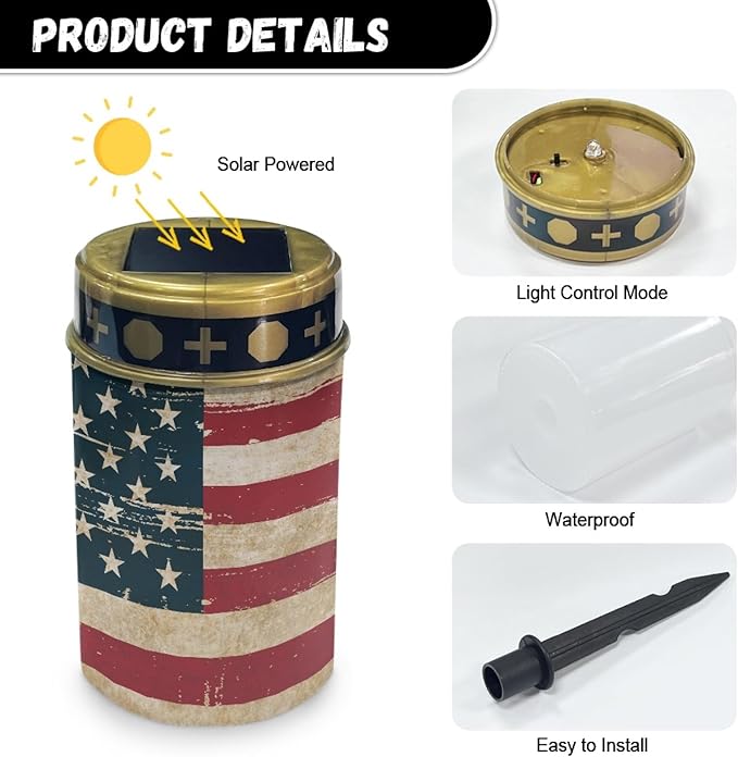 US Flag Solar Garden Lights Outdoor Waterproof Pathway Decorations for Yard Path Patio Warm White Lantern Solar | Lumora