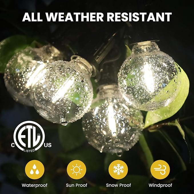 100FT Solar String Lights Outdoor Waterproof with Remote, G40 Solar Powered String Lights with 30+2 LED | Lumora