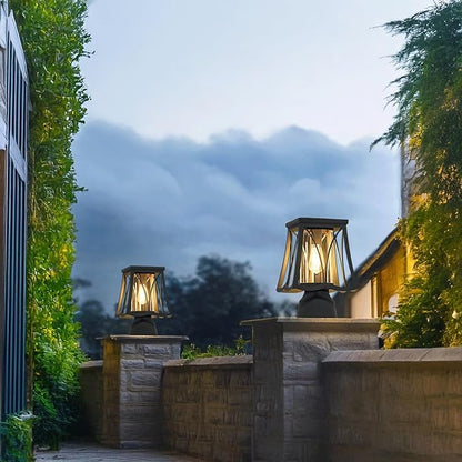 Outdoor Solar Post Light with Wired Option, Square Pillar Light for Fence and Gate, Exterior Post Lamp and Column Light for Yard Patio Garden Pathway Entrance Courtyard Weather Resistant