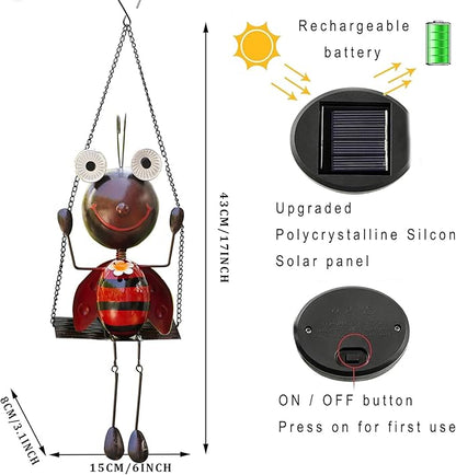 Glowing Ladybug Swing Solar Lights - Adorable Animal Outdoor Garden Decor - Waterproof Solar Lanterns Lamp for Patio Yard Pathway - Gifts for Mom Grandma Women