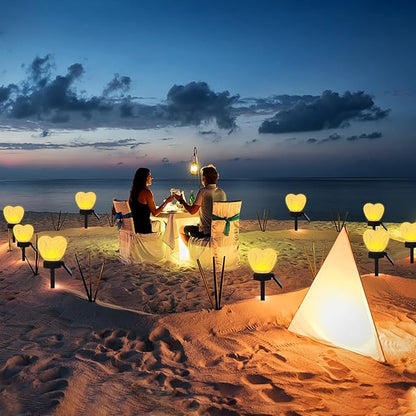 Valentine's Day Red Heart Solar Lights Outdoor, 2Pcs Waterproof Valentine's Day Solar Garden Light LED Heart Lights Wedding Decorations for Yard Walkway Outside (Blending Colors)
